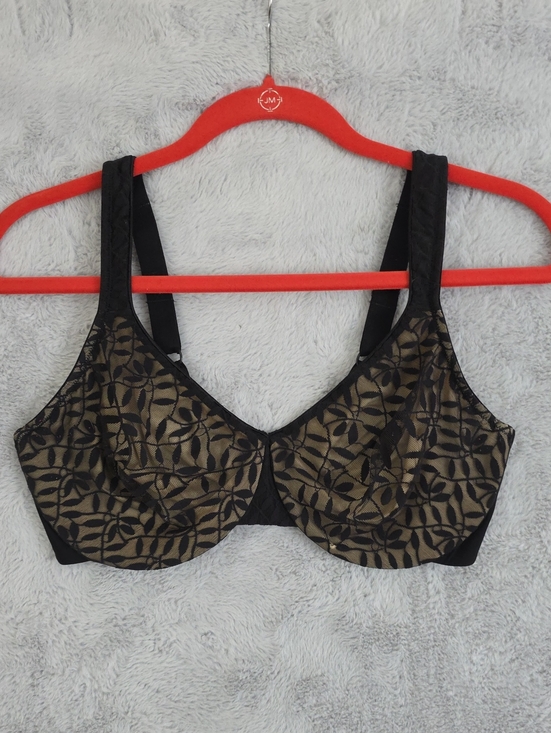Olga Other - Olga 38DD Sheer Mesh Underwire Bra Black Nude Leaf Embroidered Full Coverage